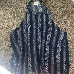 Paper Crane, navy blue & white halter top